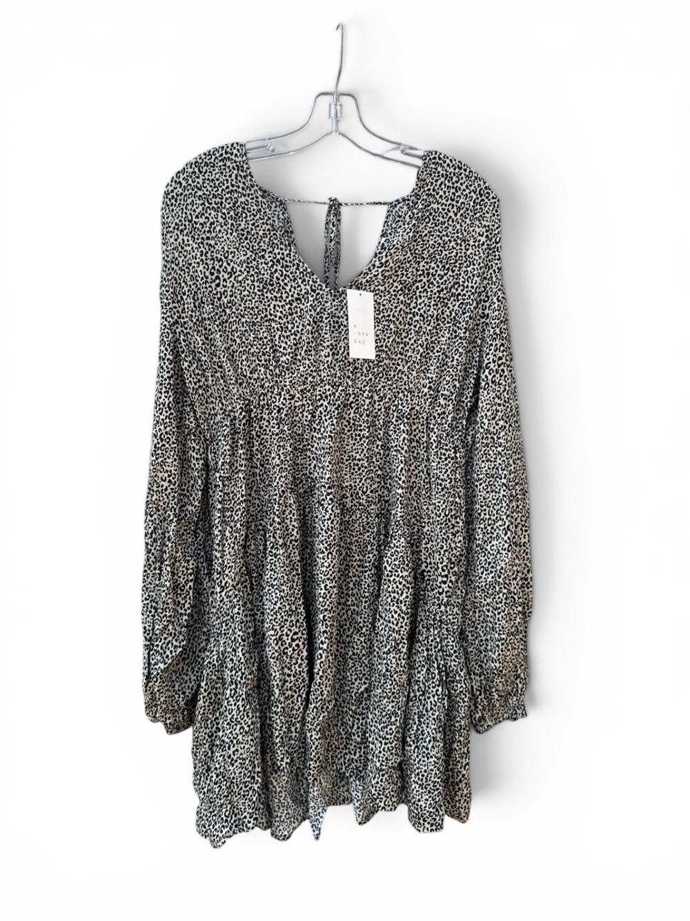 A new day Leopard Print Tiered Mini Dress - Black & Cream size Medium 🆕 w/tags